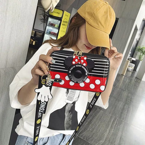 Mickey Minnie Handbag Cute Camera Shaped Bag For Women 2019 New Personality Mini Women Bag Female Shoulder Bag Yellow Dots