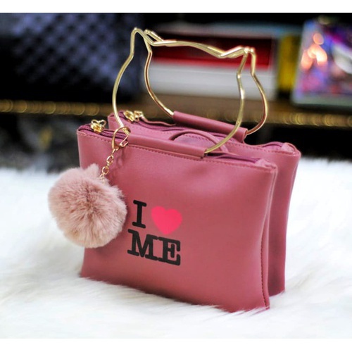 Metal Cat Shape Handle Shell Bags Ladies Crossbody color : Pink