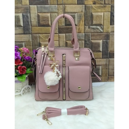 Female bag female bag shoulder bag fashion casual messenger bag PU leather color : Pink
