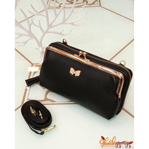 Women Double Layer Small Shoulder Bag Satchel Purse Leather Wallet size : 19.5x5x11 cm color : Black