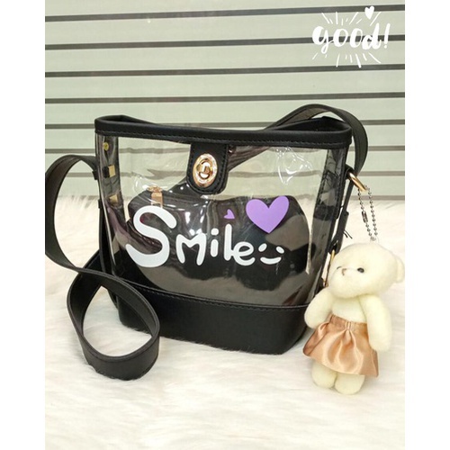Clear Satchel bag with inner pouch color : Black