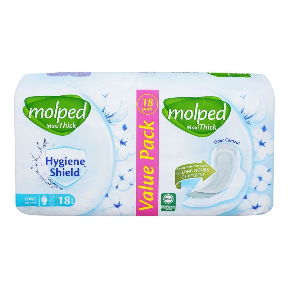 Molped Maxi Thick Hygiene Shield, Long, 18 Pads Value Pack