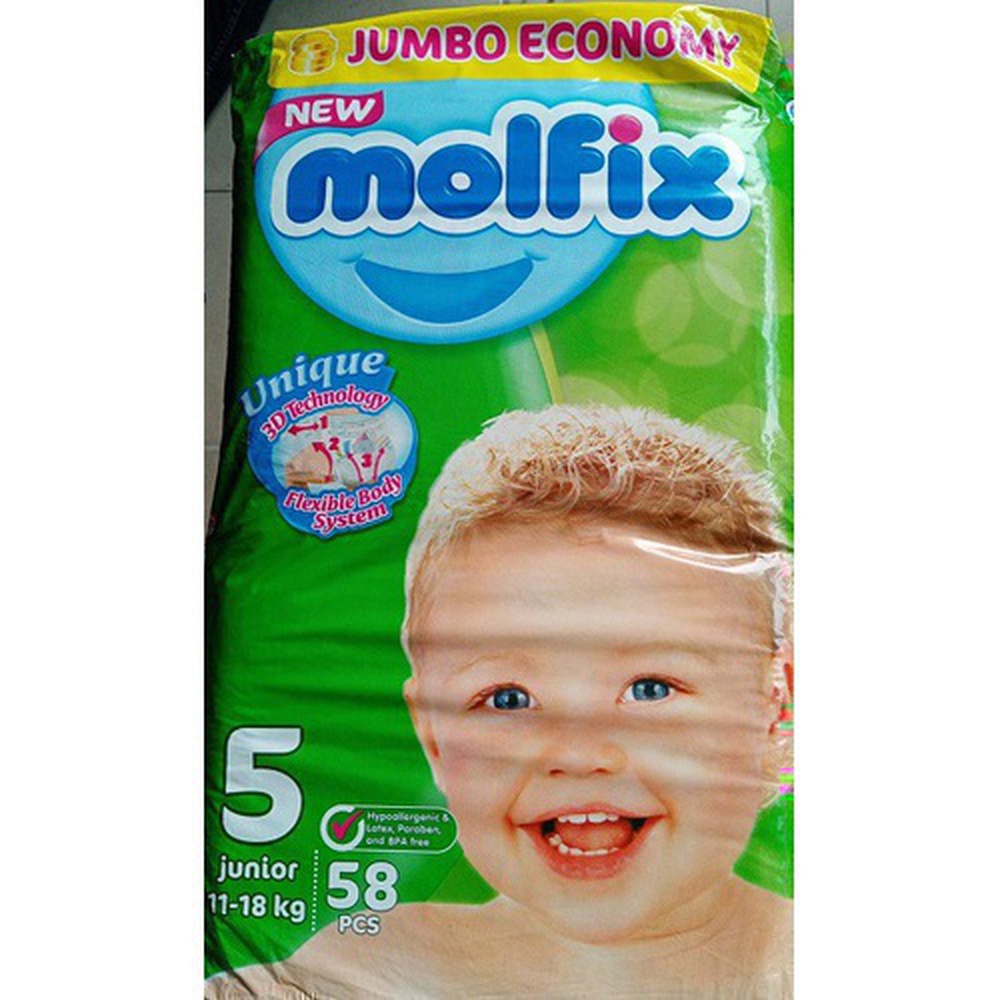 Molfix - Baby Diaper Junior 58 Pcs Jumbo Pack / 11-18 Kgs - Size 5
