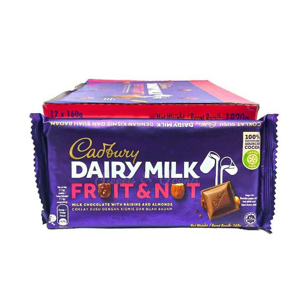 Cadbury Dairy Milk Fruit & Nut Imported (12 Pcs) Box , 160 gm x 12
