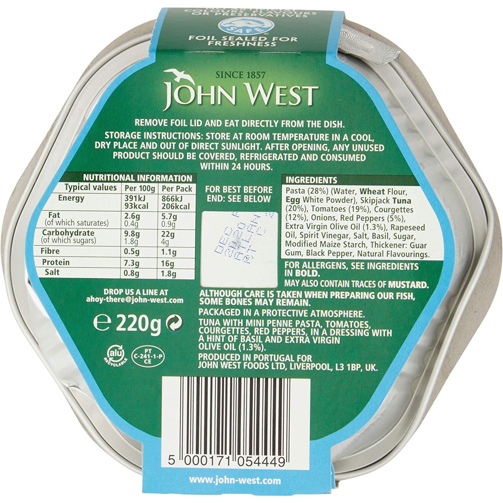 Johnwest Tuna Light Lucnh ItalianTuna Pasta Salad, 220 gm