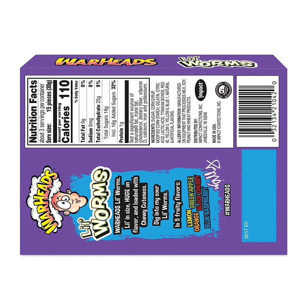 Warheads Lil Worms Gummi Candy Chews, 3.5 oz