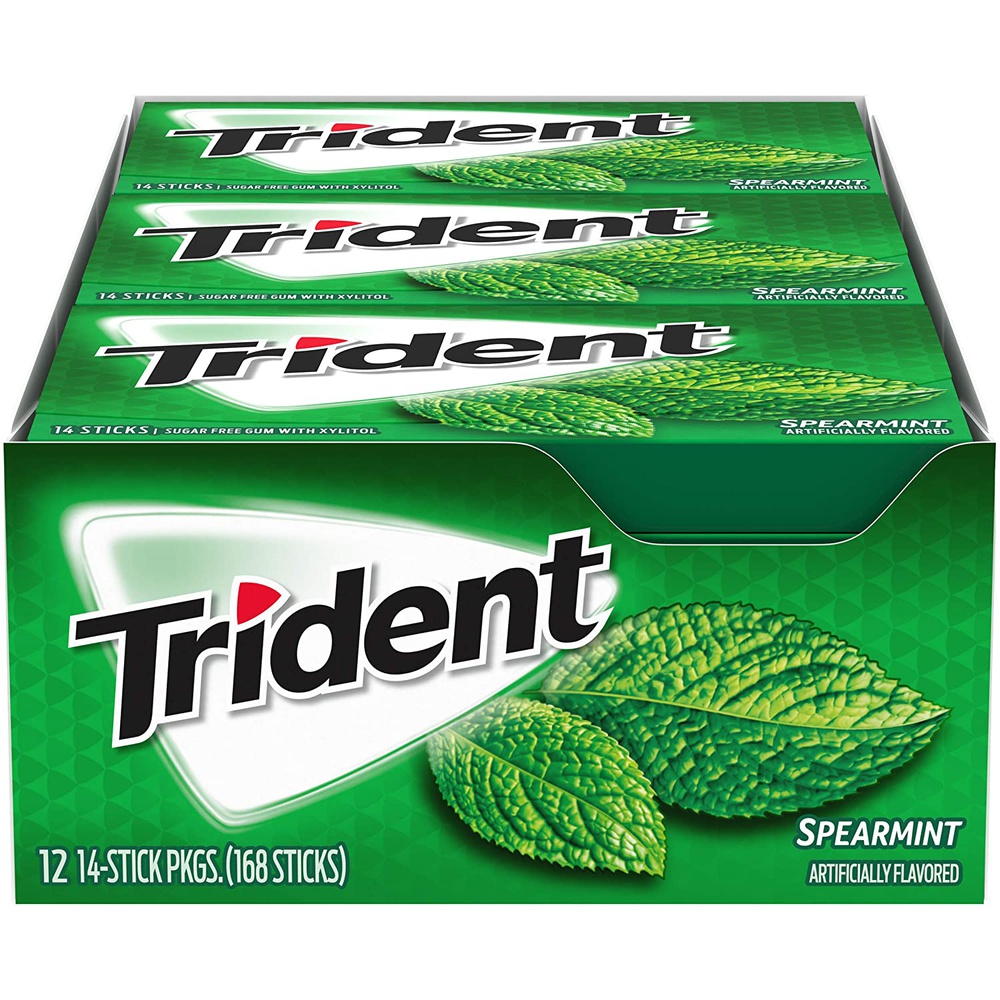 Trident Gum Spearmint (12s) 14 Sticks Sugar Free Gum, 168 sticks