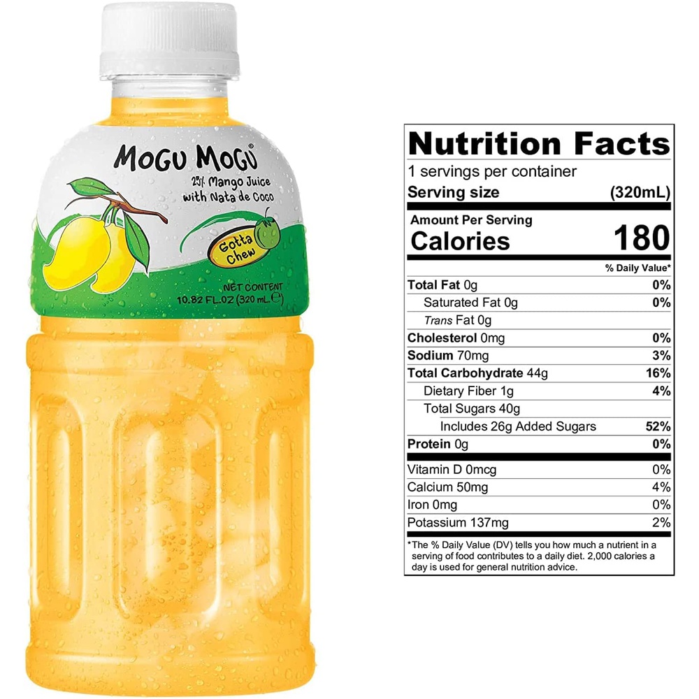 Mogu Mogu Mango Flavored Drink With Natta De Coco ,320 ml (Pack Of 6)