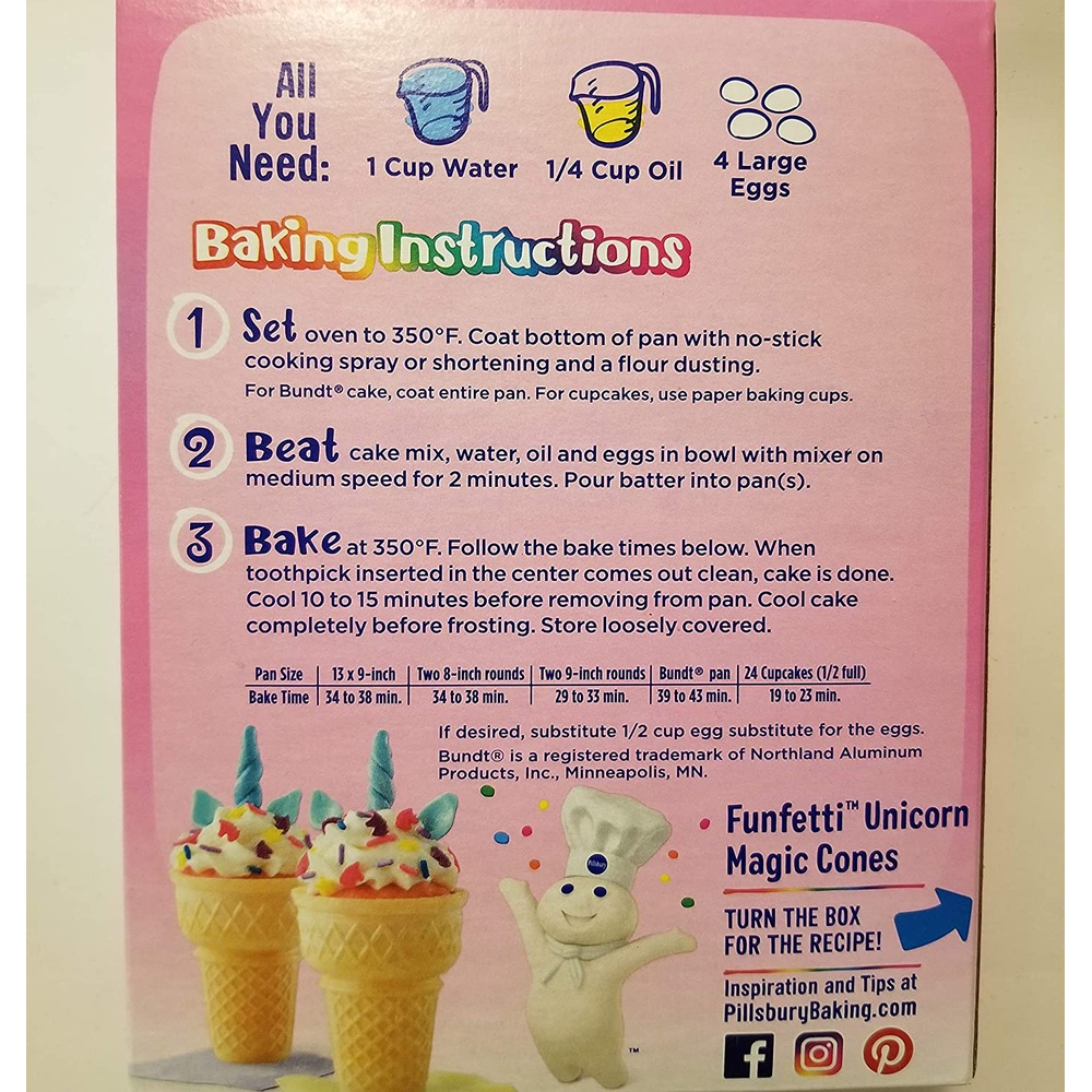 Pillsbury Funfetti Strawberry Cake & Cupcake Mix w Candy Bits 15.25Oz