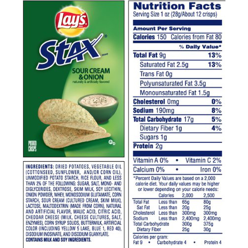 Lay's Stax Sour Cream & Onion Flavored Crisp 5.5 Oz