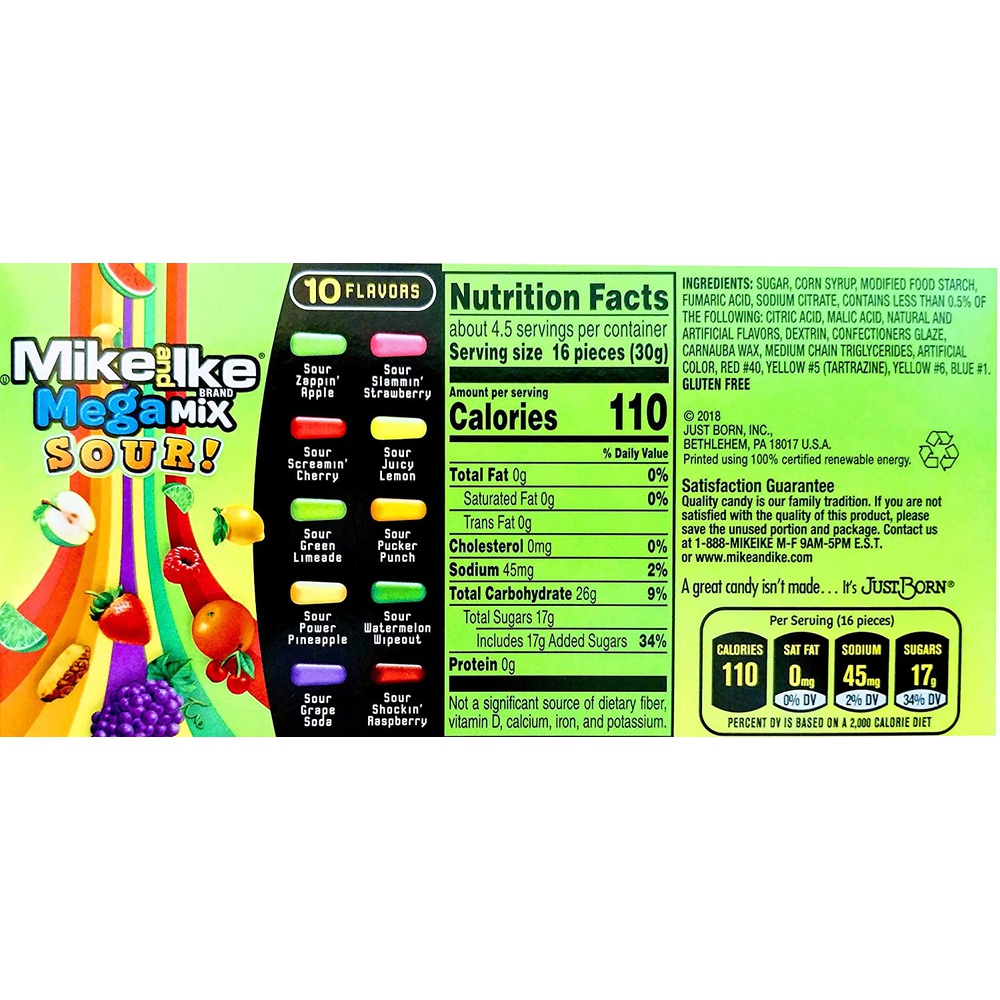 Mike & Like Mega Mix Sour 10 Flavors Candies ,  5 oz