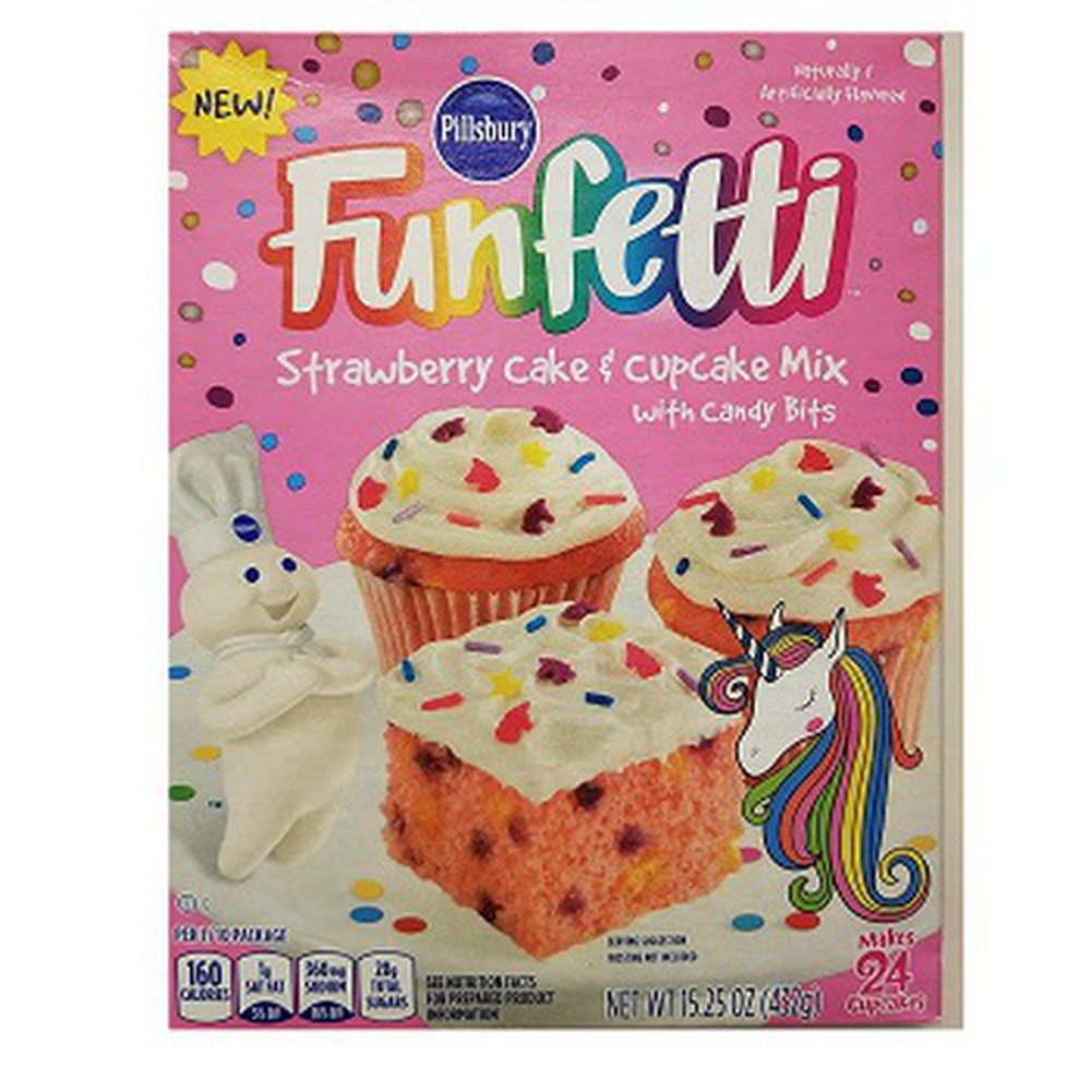 Pillsbury Funfetti Strawberry Cake & Cupcake Mix w Candy Bits 15.25Oz