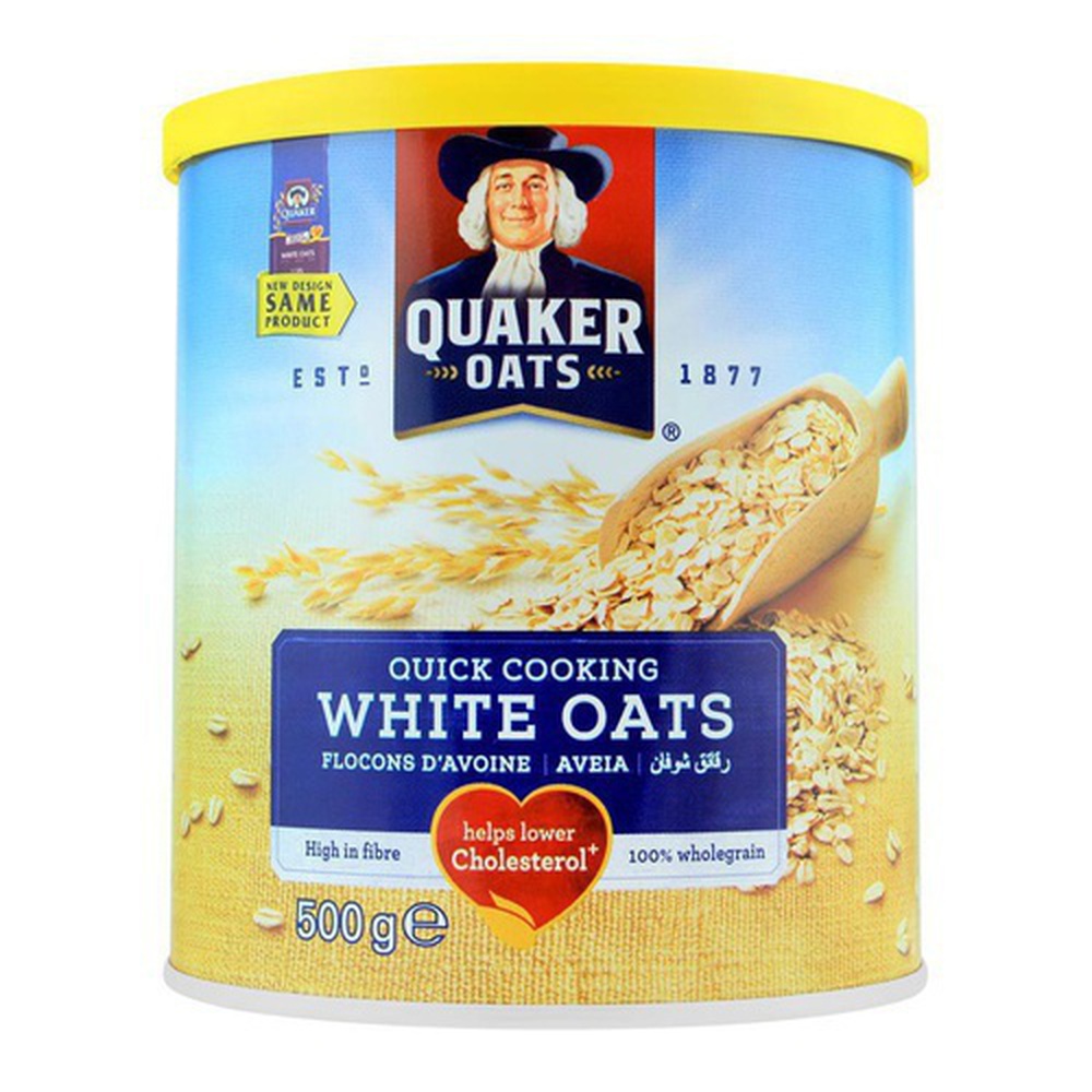 Quaker White Oats, Tin, 500g New Blue Packing