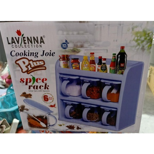 Lavenna Collection Cooking Joie plus spice rack clear jars with spoons 6 pcs set bpa free