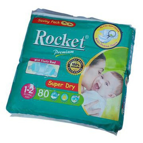 Rocket Premium Diapers Jumbo Pack Size 1-2 80 Pcs