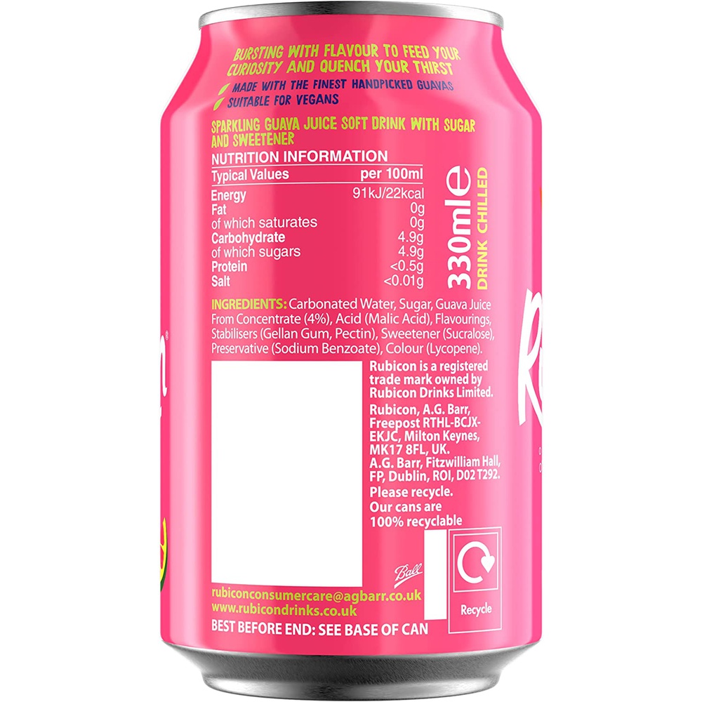 Rubicon Sparkling Guava Juice Drink, 330ml Made With Real Fruit Juice