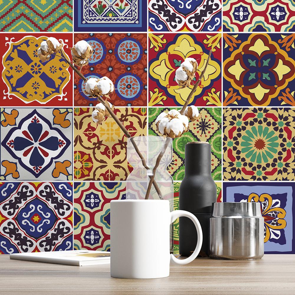 Pack of 48 - Geometrical Talavera Tiles Stickers - 8x8 Inches