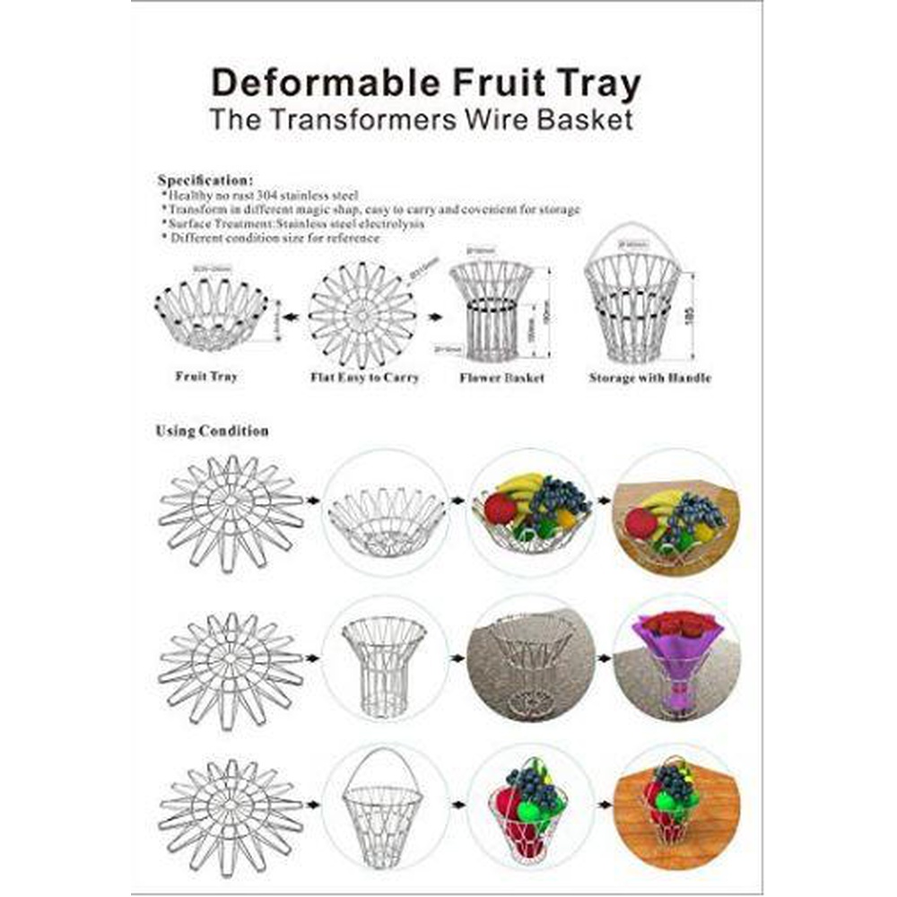 Multipurpose Folding Mesh Wire Fruit Basket Creative Fruit Basket with 7 Different Shapes