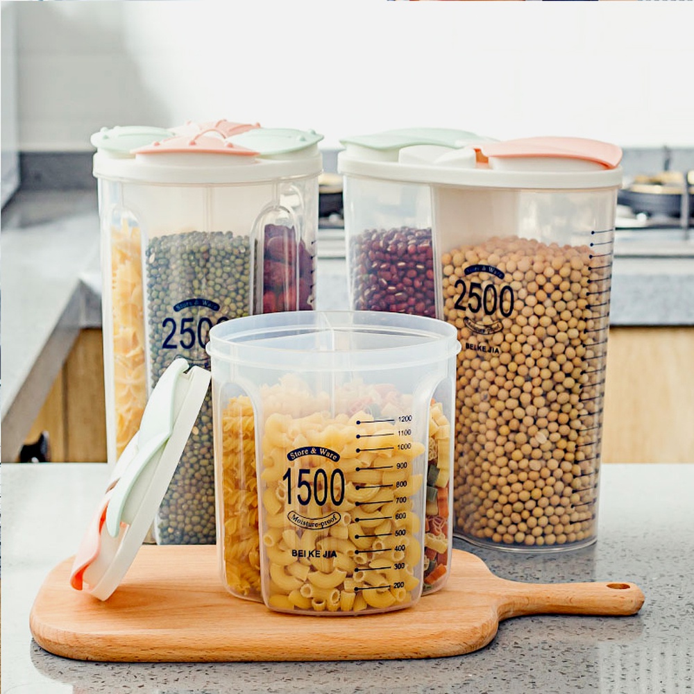 Multicolor Plastic 1500mL 4 Grid Cereal &amp; Dry Food Storage Containers-4 Portion Jar-1 Piece