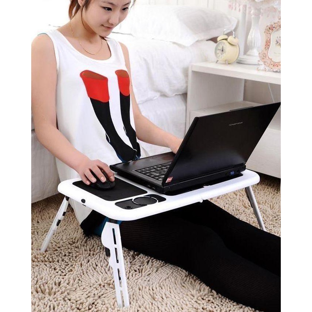 E-Table With Laptop Cooling Pad – White