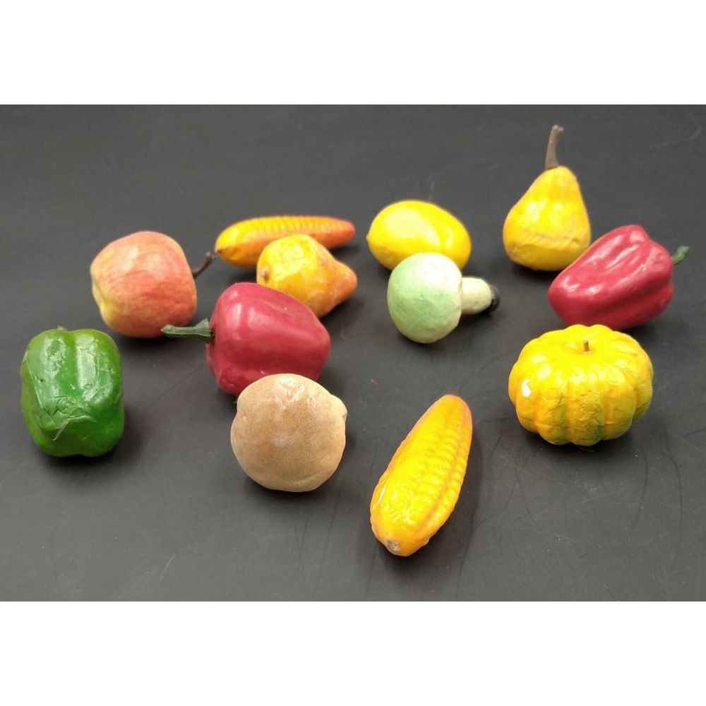 Pack of 12 – Assorted Lifelike Miniature Artificial Vegetables and Fruits for Kids Play