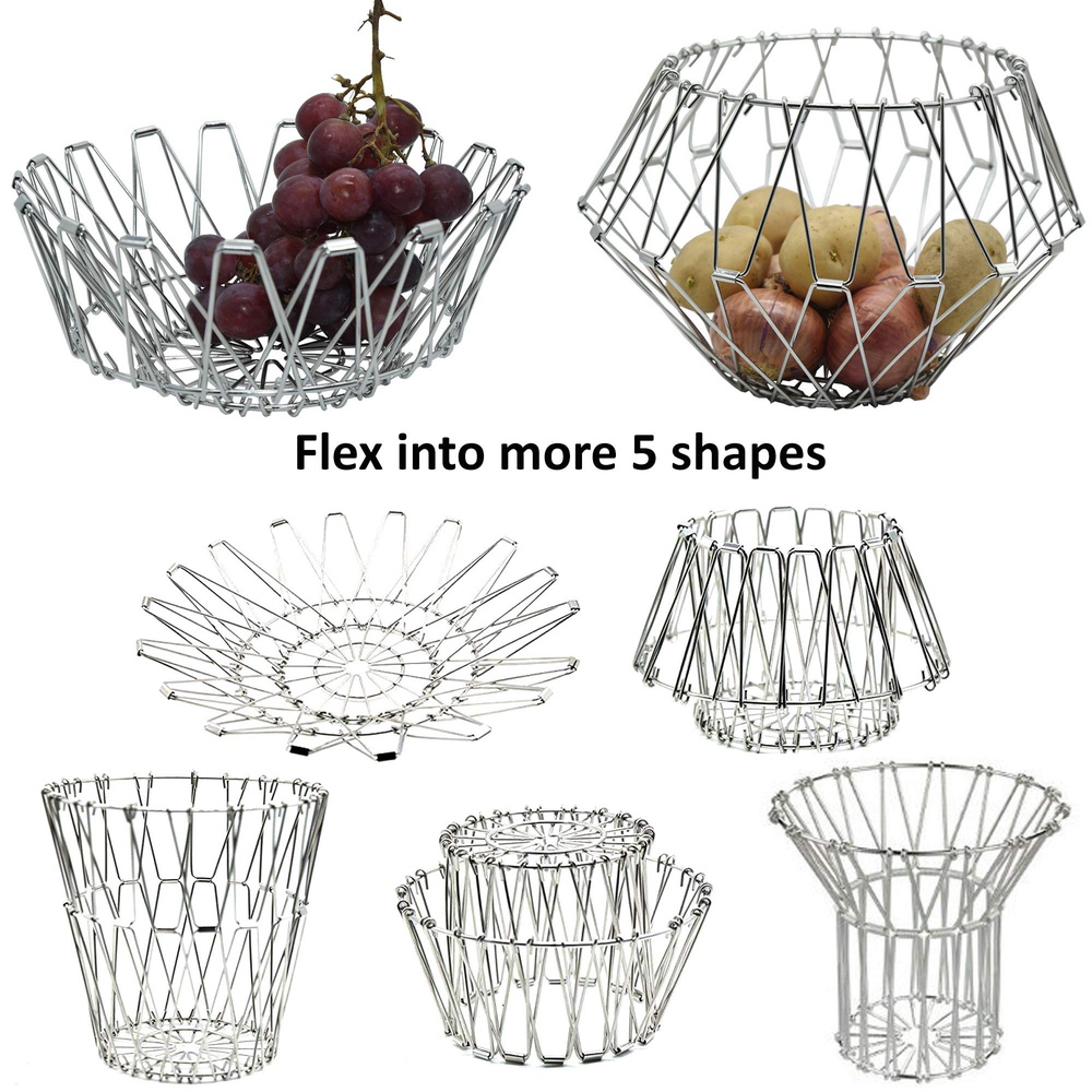 Foldable Chef Basket 12 in 1 Stainless Steel - Magic Telescopic Folding Net Strainer - Deep Fryer, Strainer, Boiler, Steamer Fruit Net Basket - Multifunctional Tool