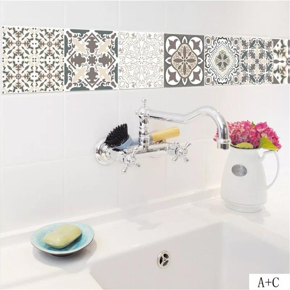 Pack of 6 – Assorted Color and Design Waterproof and Heat Resistant Tiles Stickers for Bathroom & Kitchen – 10×10 inches