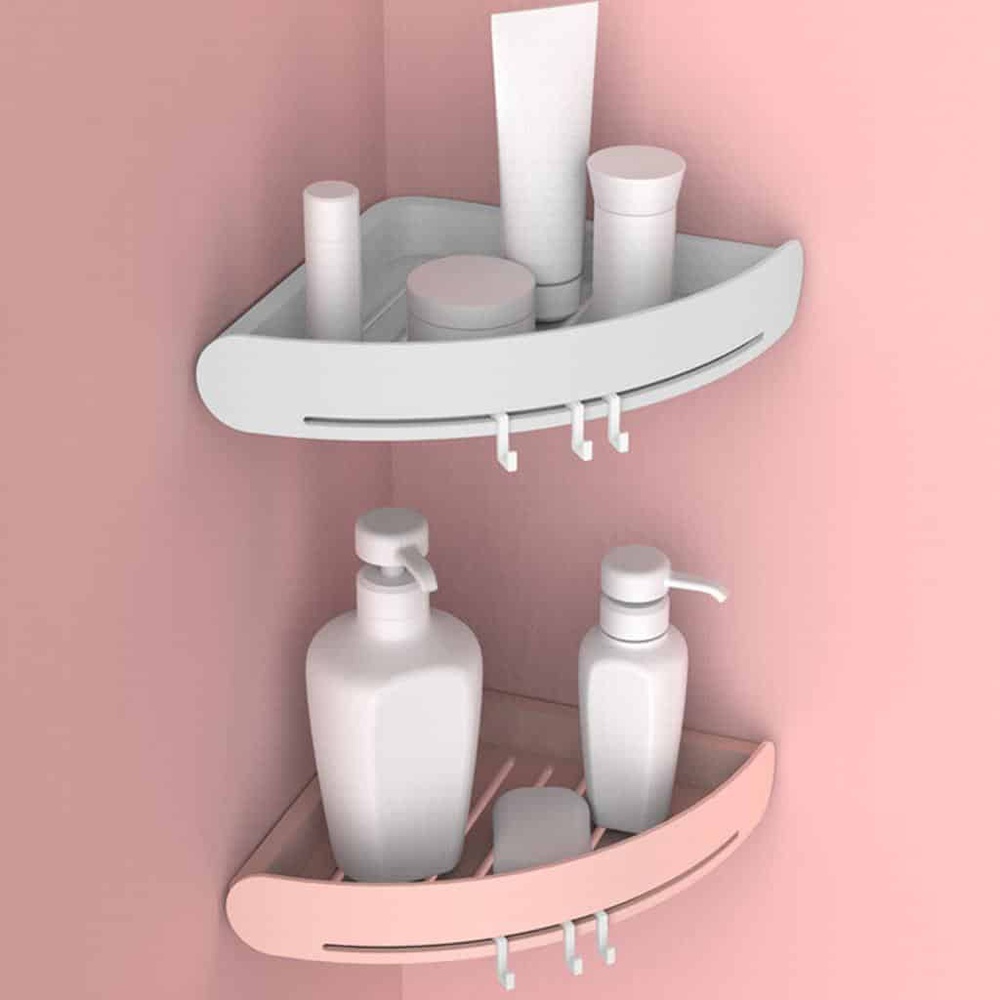 Bathroom Shelf Corner Shower Caddy,No Drilling Wall Mount Shower Shelf with Hooks