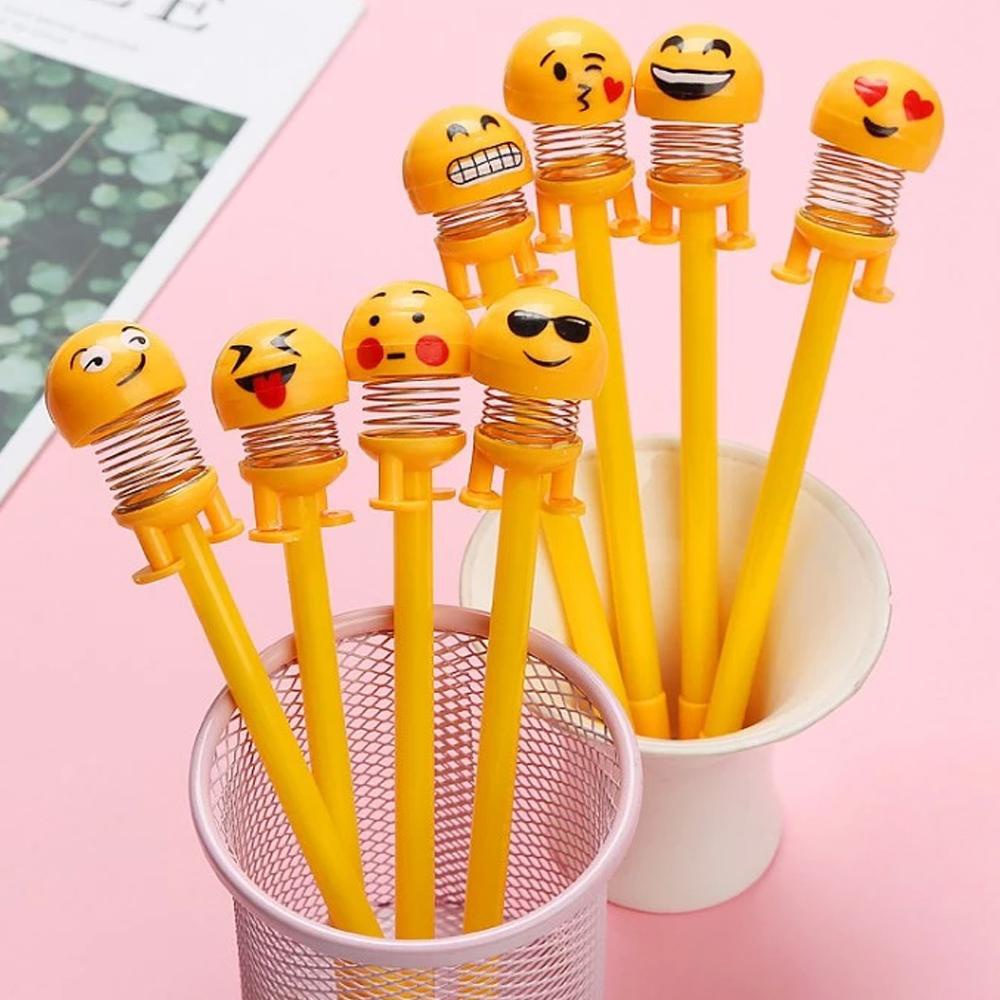 Korean Fancy Stationery Funny Emoji Bouncing Heads Gel Pen Smiling Face Pen with spring shake ,Emoji Pen for kids, School, Office, Stationery, Gifts