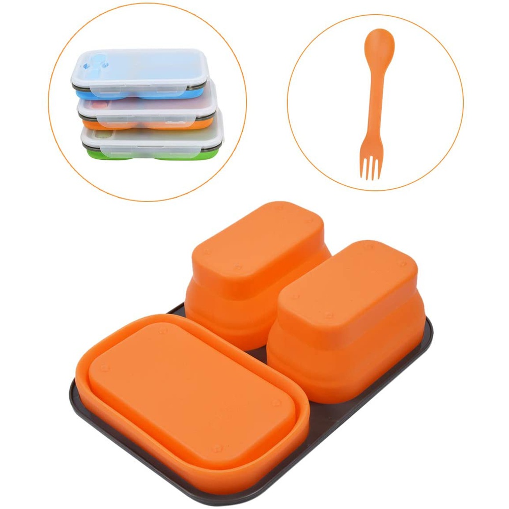 Silicone Lunch Box, Collapsible Food Storage Container with Lids, Kitchen Microwave Freezer and Dishwasher Safe Bento Box for Kids Adults
