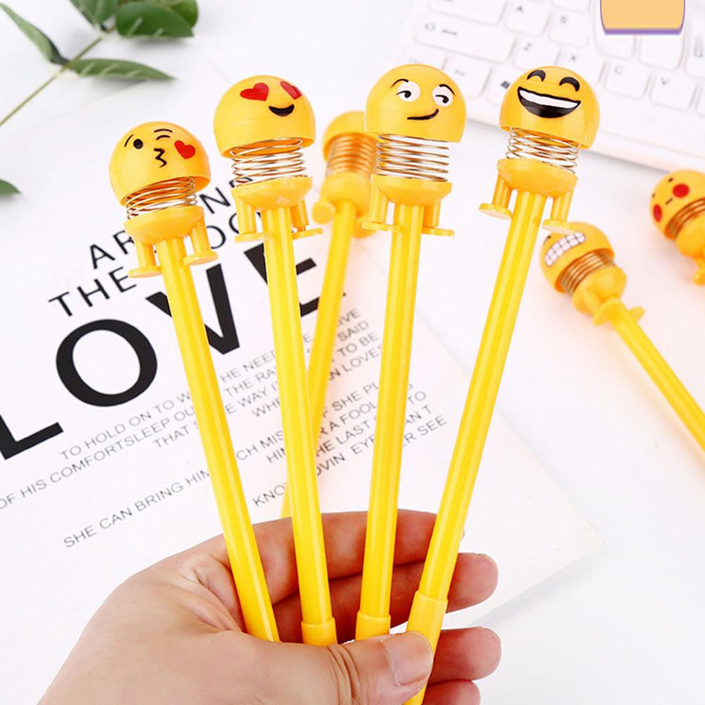 Pack of 2 – Korean Fancy Stationery Funny Emoji Bouncing Heads Gel Pen Smiling Face Pen with spring shake,Emoji Pen for kids,School,Office,Stationery,Gifts