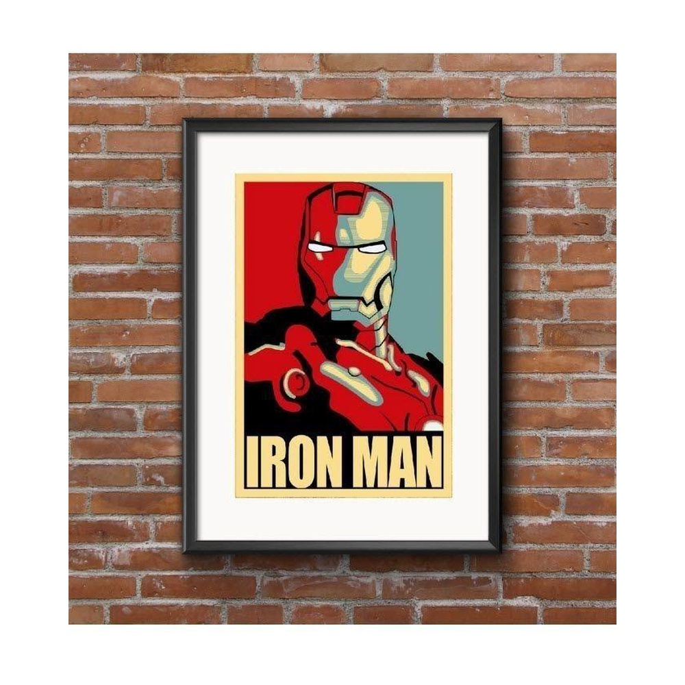 Iron Man Comic Retro Poster on Kraft Paper - Block Mounted - Multicolor