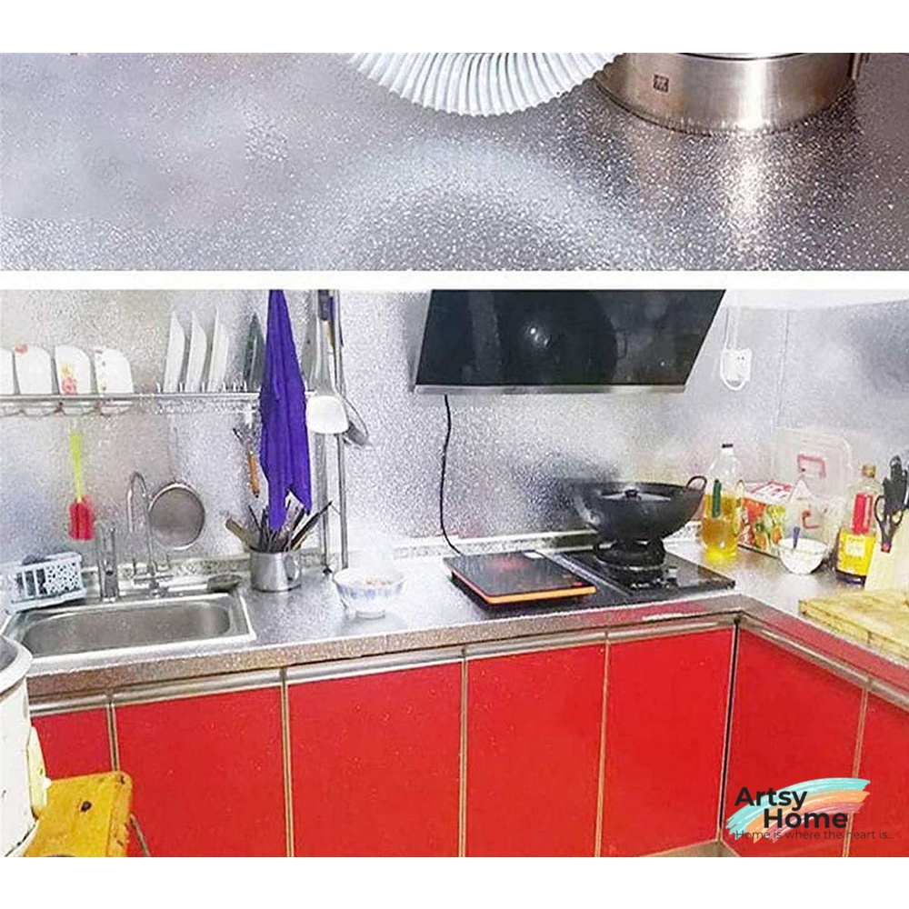 Self-Adhesive Aluminium Foil Sheet for Kitchen Oil free Foil Paper for Stove, Cabinet Shelf &amp; Wall Protection