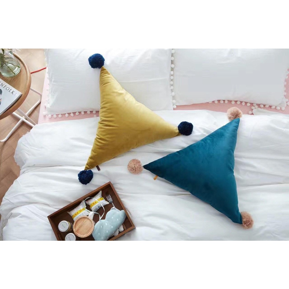 Pack of 3 - Triangle Sofa Bed Car Seat Throw Back Pillow with Tassels