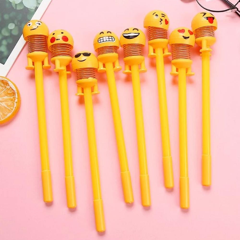 Pack of 2 – Korean Fancy Stationery Funny Emoji Bouncing Heads Gel Pen Smiling Face Pen with spring shake,Emoji Pen for kids,School,Office,Stationery,Gifts