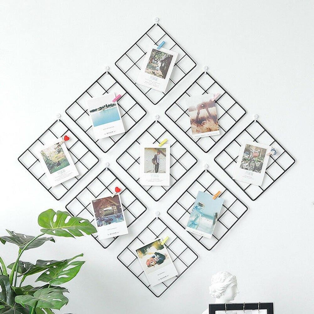 Nordic Style Metal Mesh Iron Storage Rack Grid for Wall Photos Postcards Artificial Plants