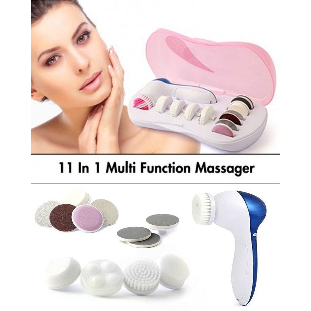 11 In 1 Battery Operated Body Face Foot Skin Care Wash Brush Cleaner Set Tool Facial Cleanser Scrub Clean SPA Beauty Massager