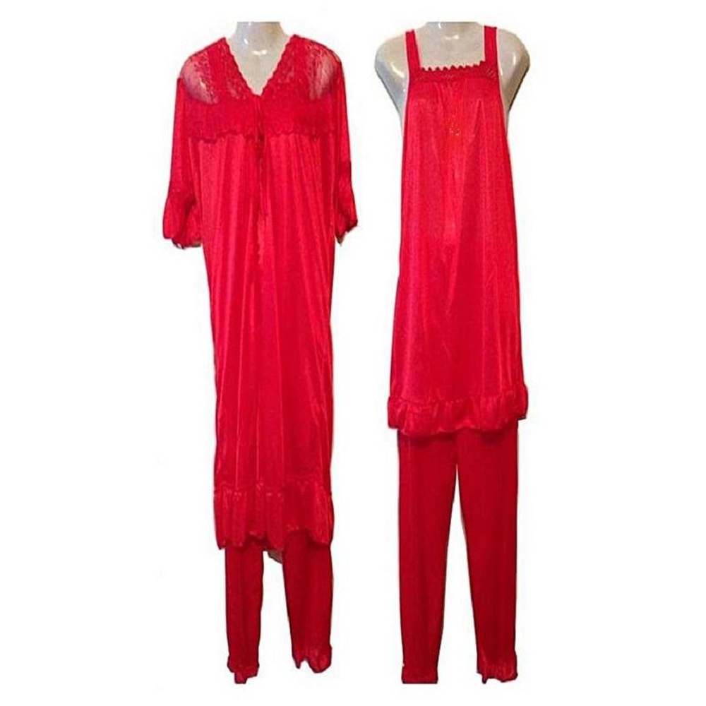 3 Piece Nighty Set For Girls and Women - Gown, Inner Nighty and Trouser