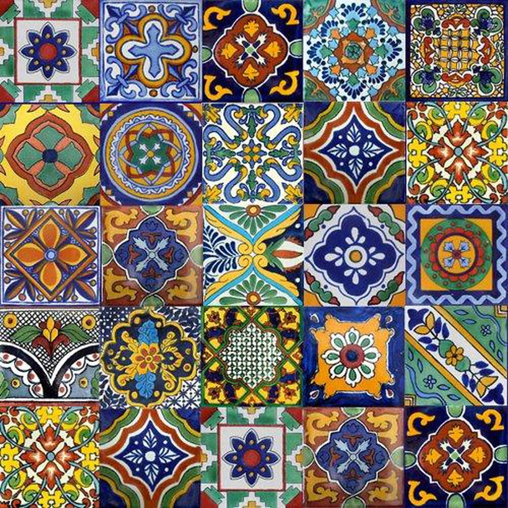 Pack of 24 - Geometrical Talavera Tiles Stickers - 8x8 Inches