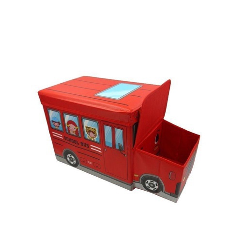 School Bus Toys Storage Box with Sitting Hood - Red