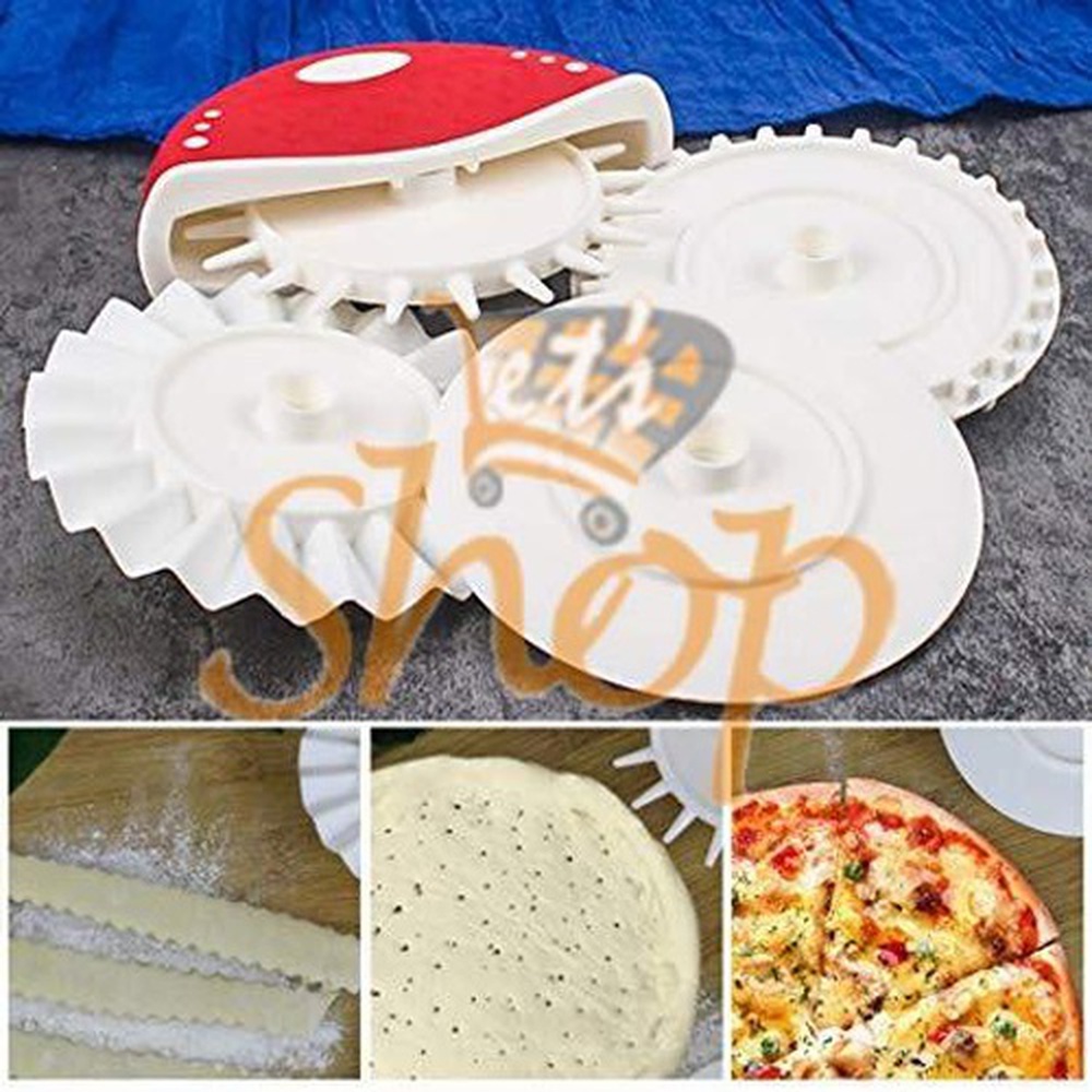 4 in 1 Baking Dough Prep Set Tool/Pizza Cutter/Dough Cutting Wheel, Fluted Wheel/Dough Docker/ Dough Shaping Set