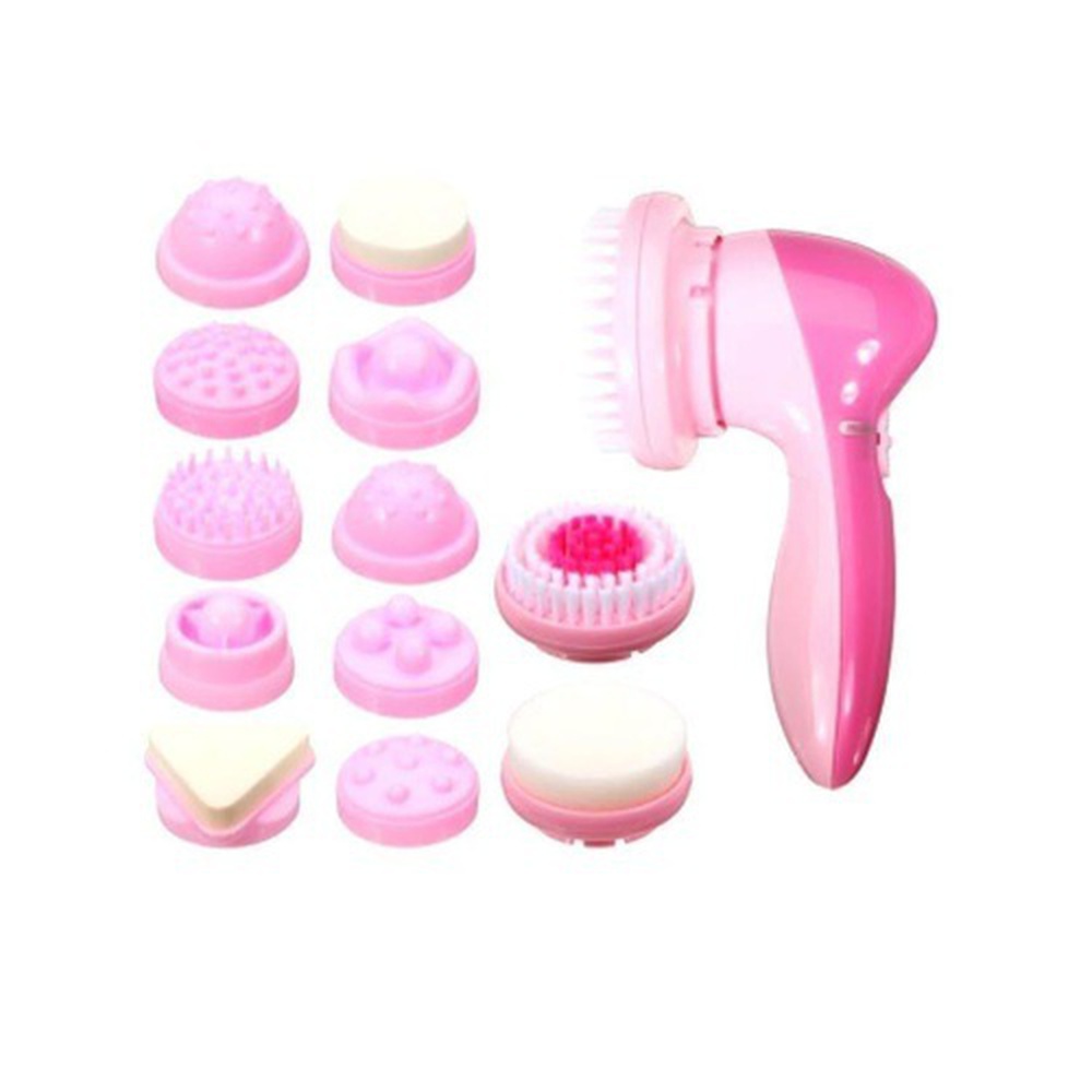 12 In 1 Battery Operated Body Face Foot Skin Care Wash Brush Cleaner Set Tool Facial Cleanser Scrub Clean SPA Beauty Massager