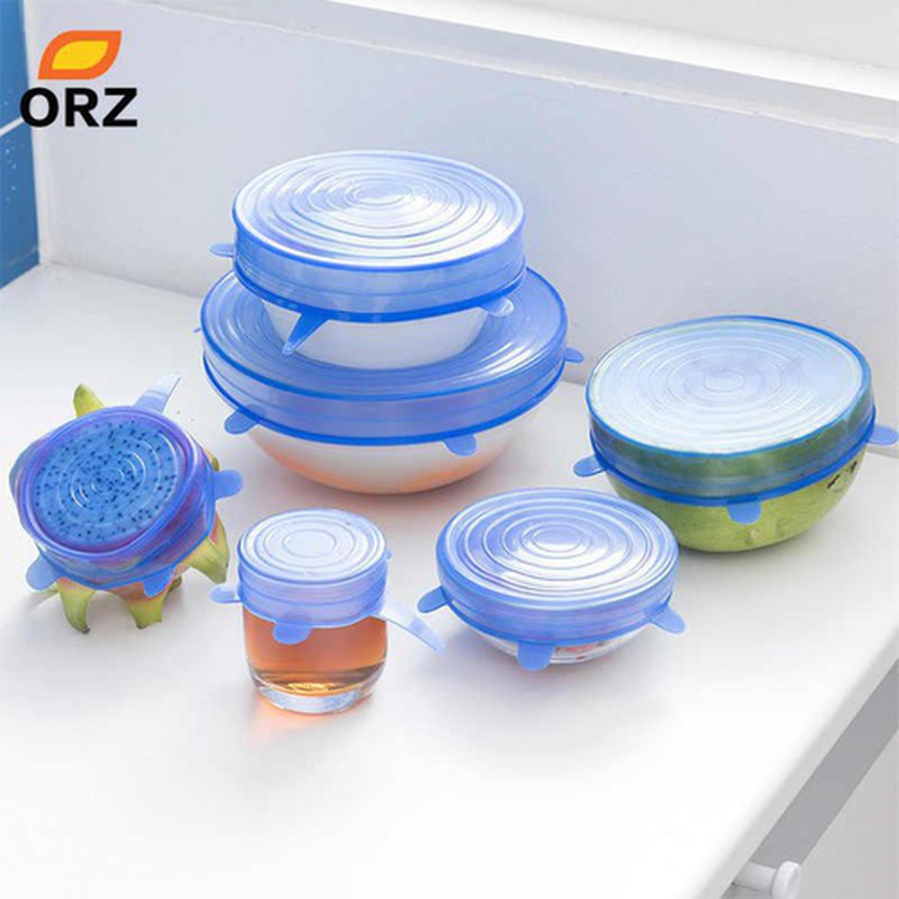 Reusable Food Storage Cover Silicone Stretch Lids Saran Wrap Food Fresh-keeping Lids Kitchen Accessories-6 Pack