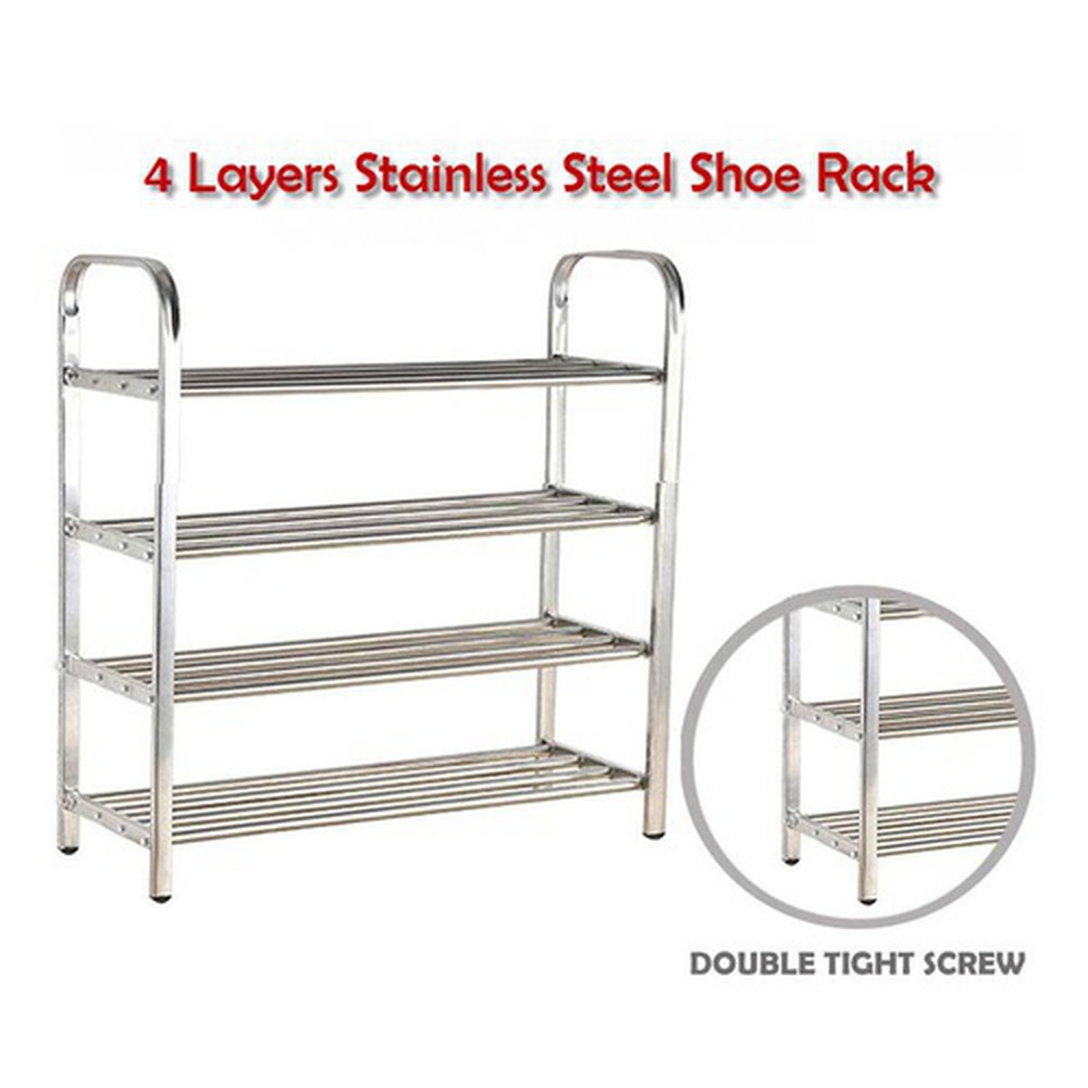 4 Layers Stainless Steel Stackable Shoe Rack - 27 x 21.8 Inches