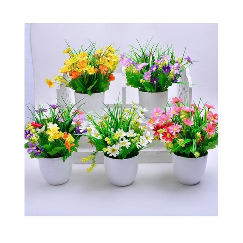 Set of 5 – Mixed design Decorative Lifelike Mini Artificial Plants in White Pots