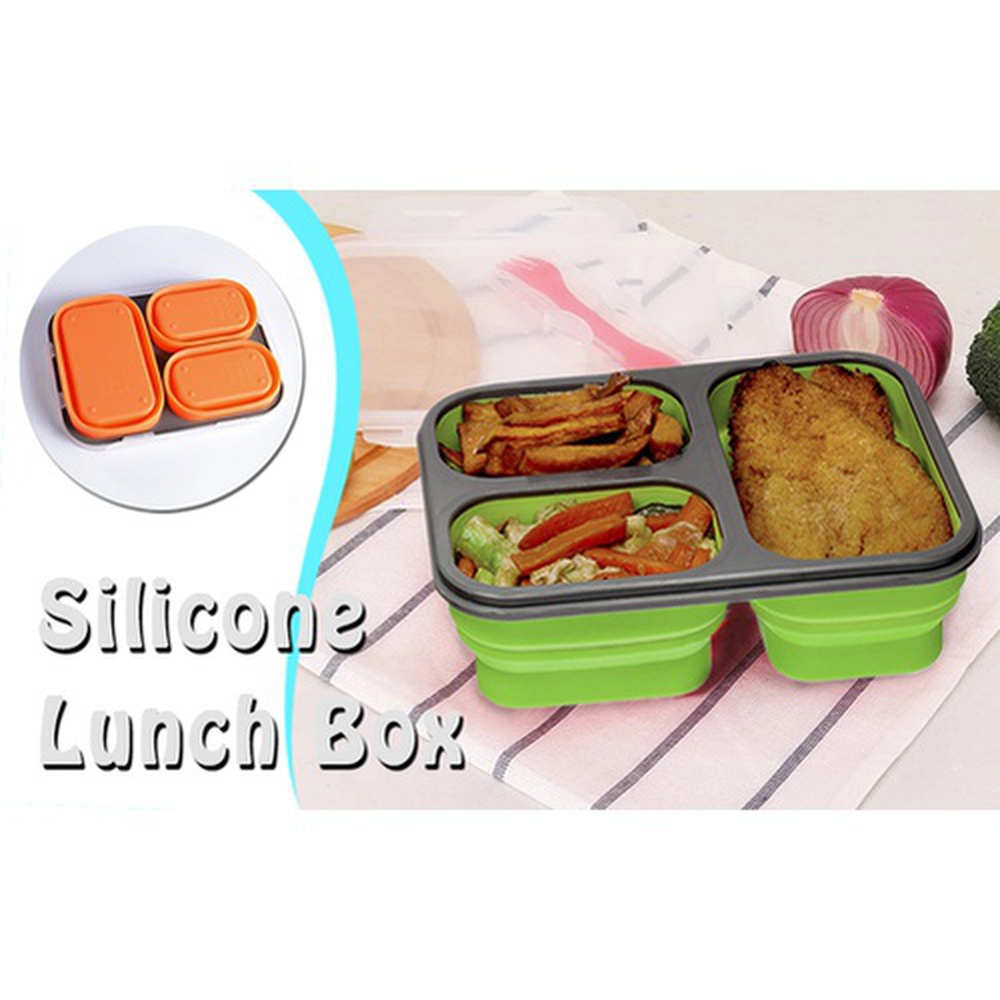 Silicone Lunch Box, Collapsible Food Storage Container with Lids, Kitchen Microwave Freezer and Dishwasher Safe Bento Box for Kids Adults