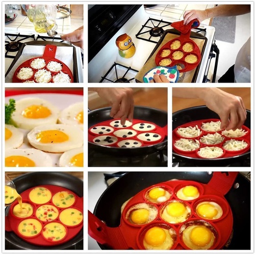 New Upgrade Pancake Molds Silicone 7 Circles Reusable Non Stick Egg Mold Ring pancake