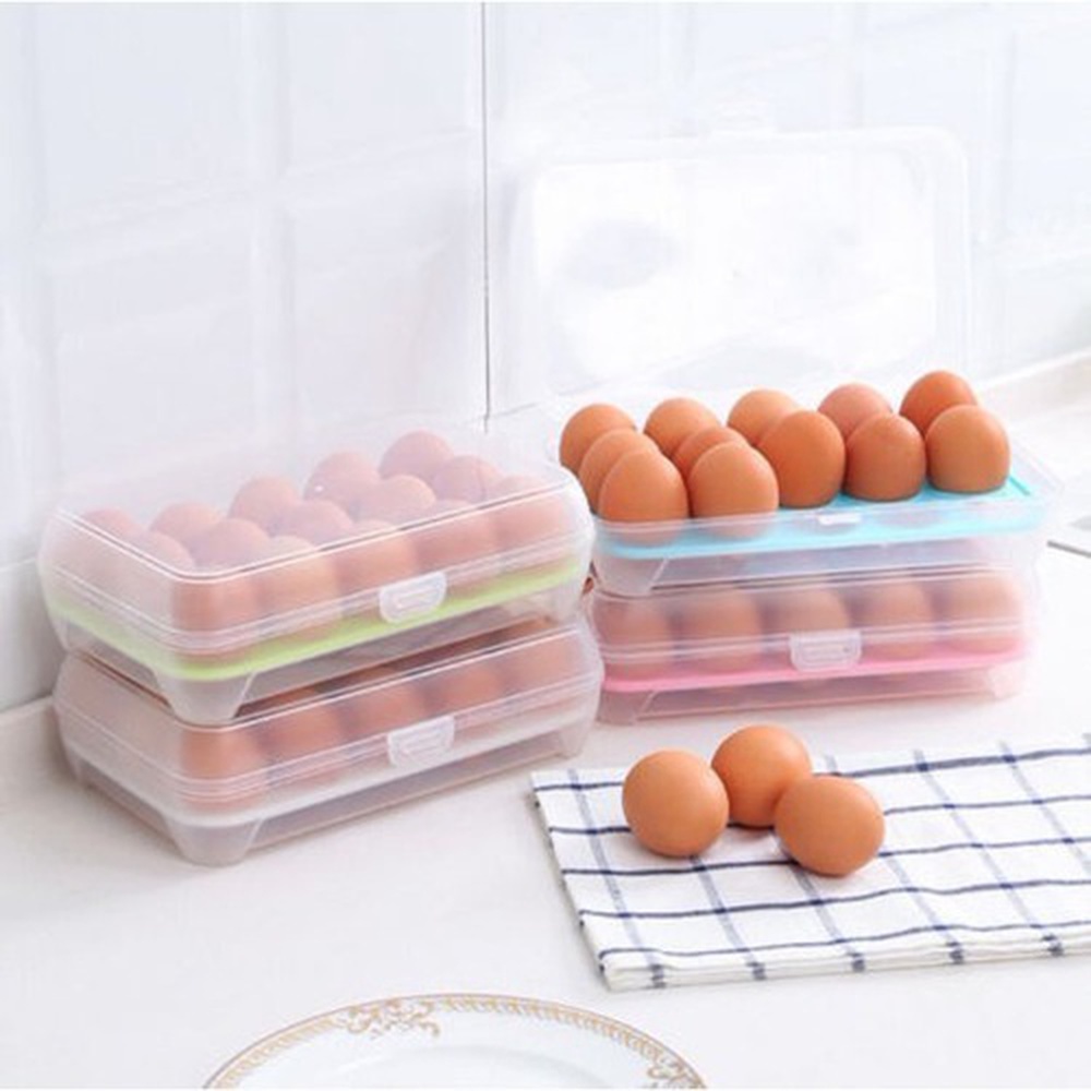 Plastic Refrigerator Egg Storage Box Case 15 Eggs Holder Food Storage Container