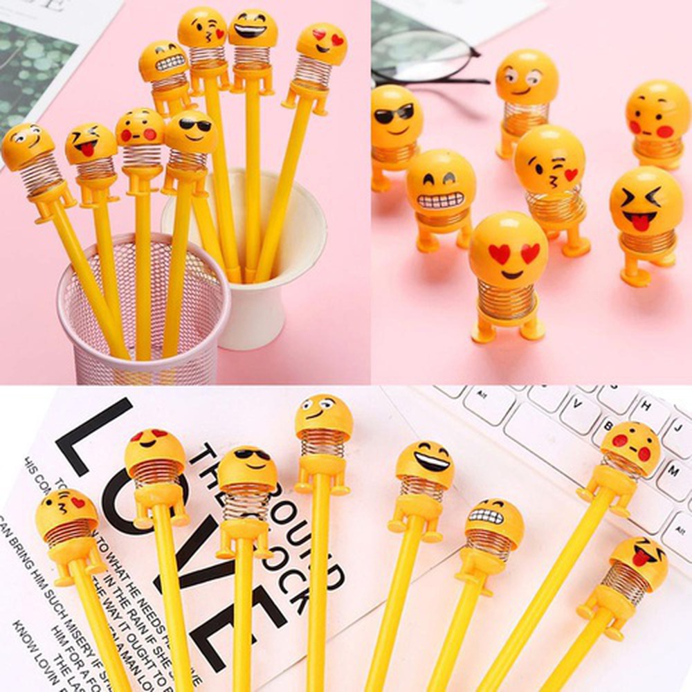 Korean Fancy Stationery Funny Emoji Bouncing Heads Gel Pen Smiling Face Pen with spring shake ,Emoji Pen for kids, School, Office, Stationery, Gifts