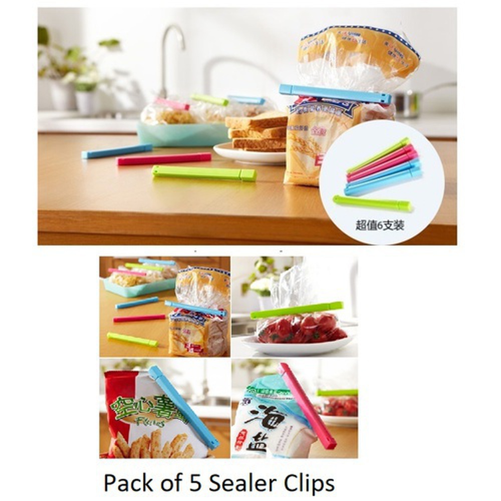 Pack of 5 -Food Snack Bag sealer Plastic bag Sealing Clips Seal Bags Sealer Clamp Plastic Tool Stylish